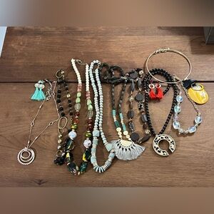 LOT of 9 Gold Mixed Metal and Bead Necklaces short and long